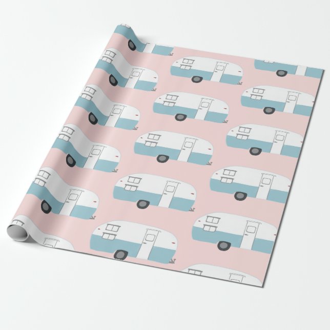 Papel de embrulho rosa do Retro Camper (Desenrolado)