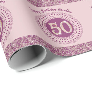 Papel de embrulho rosa dourado com brilho e listra