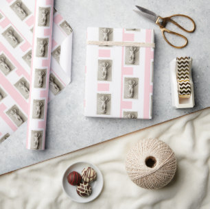 Papel de embrulho rosa e branco listrado anjo bebê