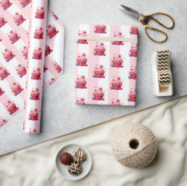 Papel de embrulho rosa e branco listrado Cupcakes