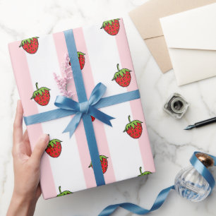 Papel de embrulho rosa e branco listrado morango