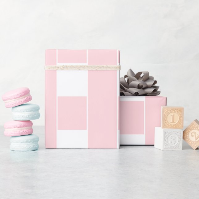 Papel de embrulho rosa e branco listrado quadrado (Chá de bebê)