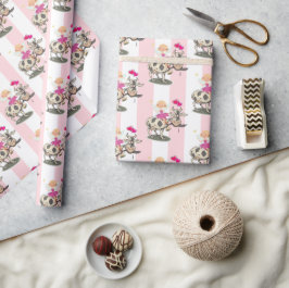Papel de embrulho Rosa e Listra Branca Fada Vaca