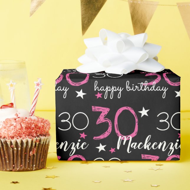 Papel de embrulho rosa e preto personalizado para  (Festa de aniversário)