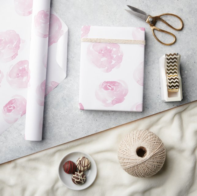 Papel de embrulho Rosa - flores pintadas à mão (Artesanato)