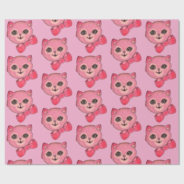 Papel de embrulho rosa Kitty Vintage (Aberto)