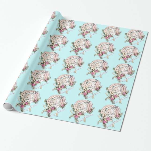 Papel de embrulho rosa para chá de bebê retrô (Desenrolado)