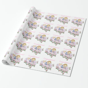 Papel de embrulho rosa para chá de bebê retrô
