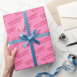 Papel de embrulho rosa vermelho nome idade elegant