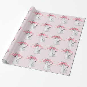Papel de embrulho rosa vintage para chá de bebê