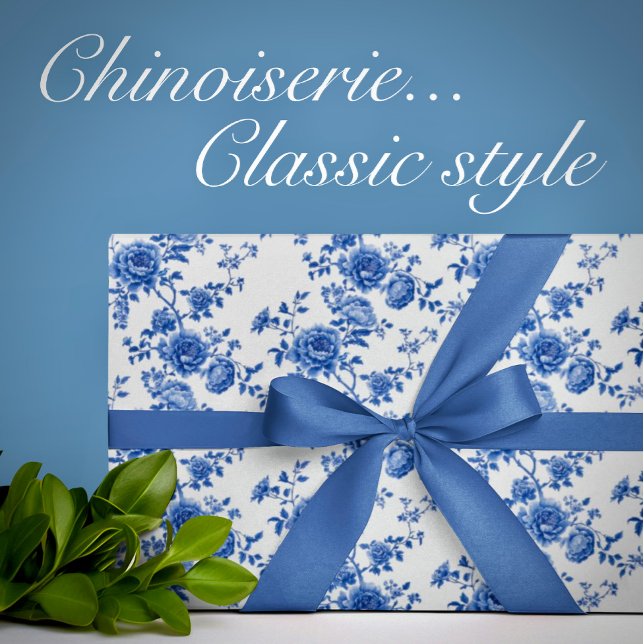 Papel de embrulho Rosas Azuis e Brancas em Chinois (Blue and white for any occasion!)