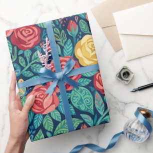Papel de Embrulho Rosas Borboletas Arte Popular Ab
