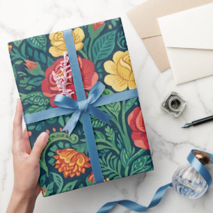 Papel de Embrulho Rosas Borboletas Indianas Abstra