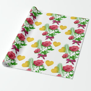 Papel de embrulho Rosas & Coração Dourado