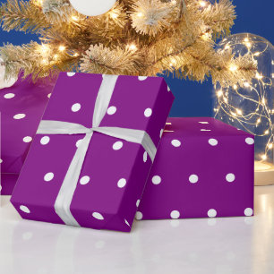 Papel de embrulho roxo com bolinhas brancas chique
