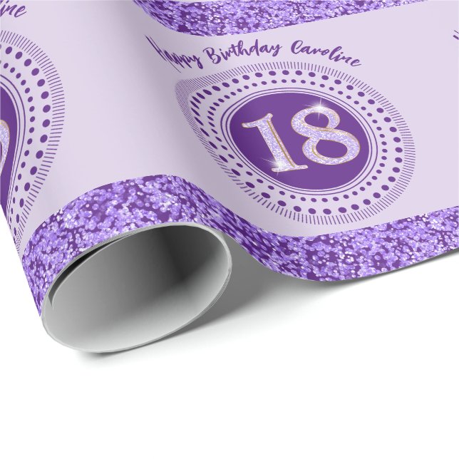 Papel de embrulho roxo com brilho e listras para 1 (Ponta do rolo)