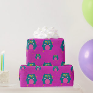 Papel de embrulho Roxo Teal Coruja Festa Infantil