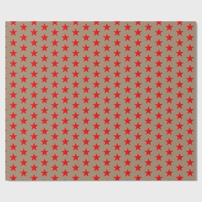 Papel de embrulho Rustic Kraft Bright Red Stars (Aberto)