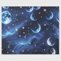 Papel de Embrulho Safira Azul Lua Celestial