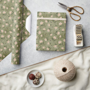 Papel de embrulho Sage Green Flores Abelhas