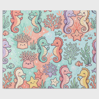 Papel de embrulho Seahorse Ocean – Pastel Cute