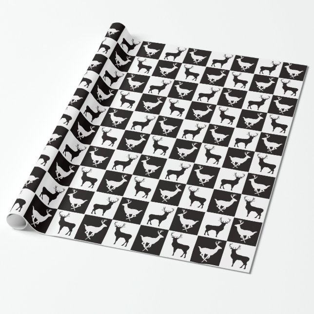 Papel de embrulho silhueta de veado preto e branco (Desenrolado)