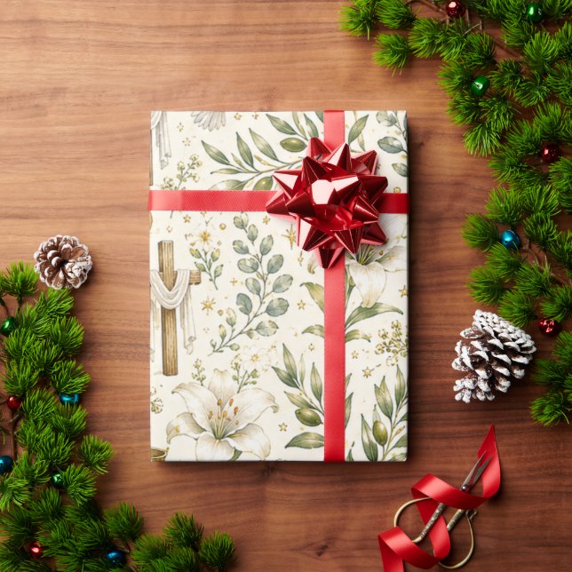 Papel de Embrulho Símbolos da Fé Católica (Presente de Natal)