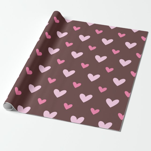 Papel de embrulho Sweetheart – Corações Rosa e Beg (Desenrolado)