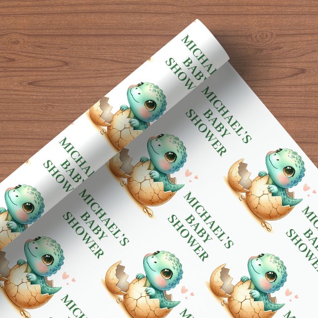 Papel de embrulho tema ovo de dinossauro bebê choc (Baby Dino Egg Theme Hatching Soon Wrapping Paper)