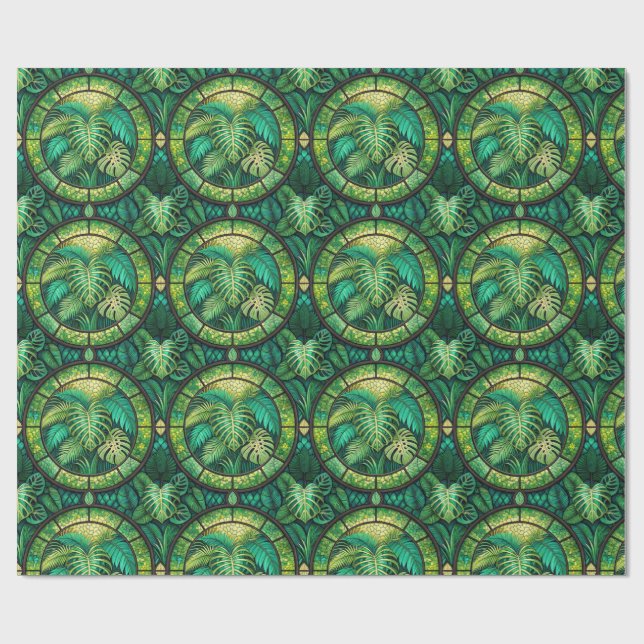 Papel de embrulho temático botânico verde (Aberto)