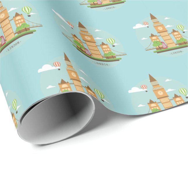 Papel de embrulho temático Londres Inglaterra (Ponta do rolo)