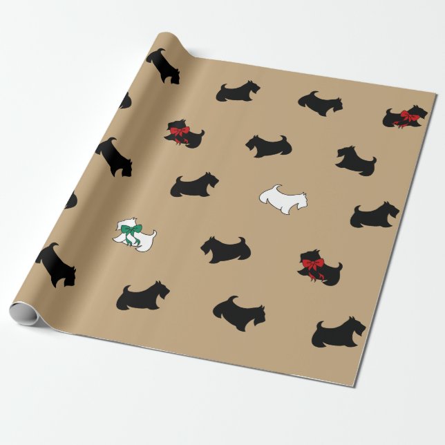 Papel de embrulho Terrier Escocês cor de café (Desenrolado)