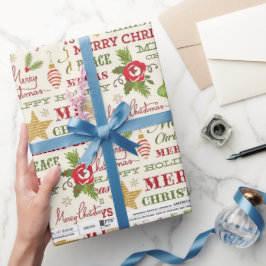 Papel de embrulho tipografia Feliz Natal