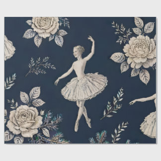 Papel de embrulho Toile de Natal Bailarina - Azul 