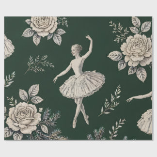 Papel de embrulho Toile de Natal Bailarina - Verde