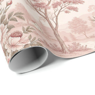 Papel de embrulho Toile Francês Cena Rosa Empoeira