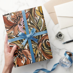 Papel de embrulho tom terroso buquê floral abstrat