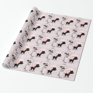 Papel de embrulho Torre Eiffel Poodle Rosa Paris