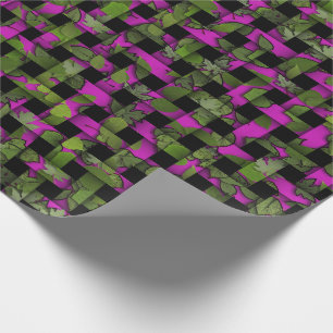 Papel de embrulho Treliça Rosa Folhas Verdes