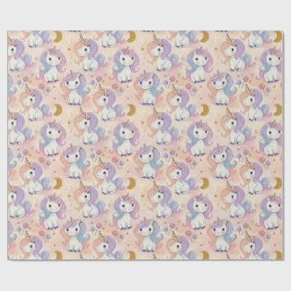 Papel de Embrulho Unicórnio Pastel Fofo