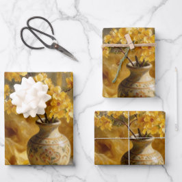 Papel de embrulho Vaso da Flor de Ouro