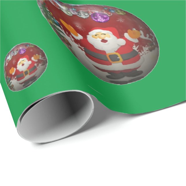 Papel de embrulho verde com Papai Noel (Ponta do rolo)