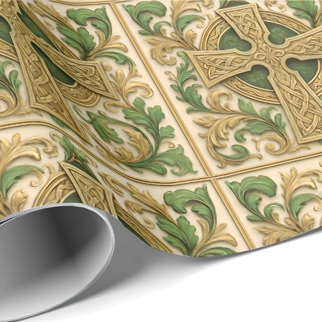 Papel de embrulho verde e dourado com cruz celta e (Criador carregado)