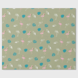 Papel de embrulho verde e flamingo rosa