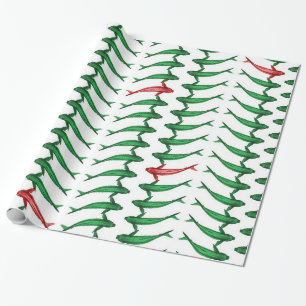 Papel de embrulho verde e vermelho dos peixes de