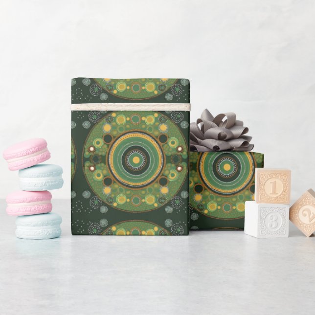 Papel de embrulho verde estilo arte aborígene (Chá de bebê)