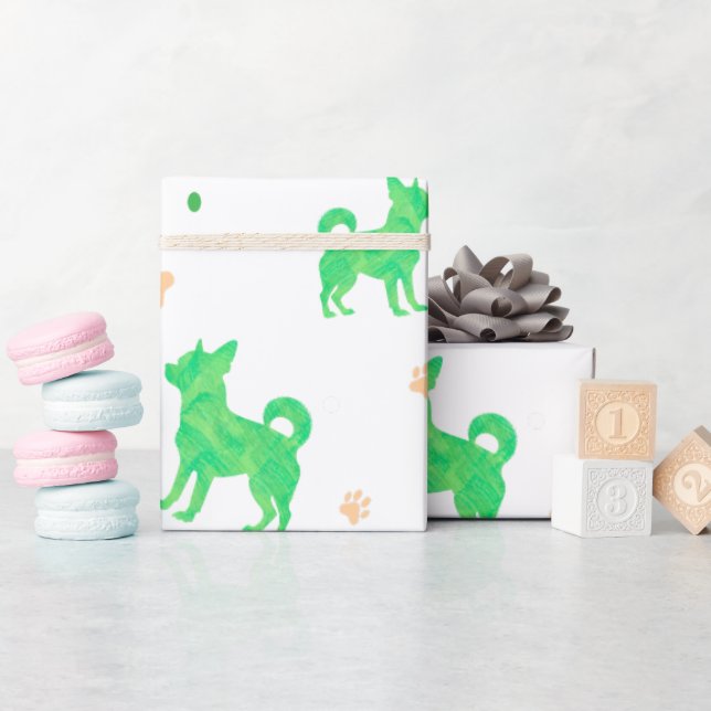 Papel de embrulho verde pastel minimalista com chi (Chá de bebê)