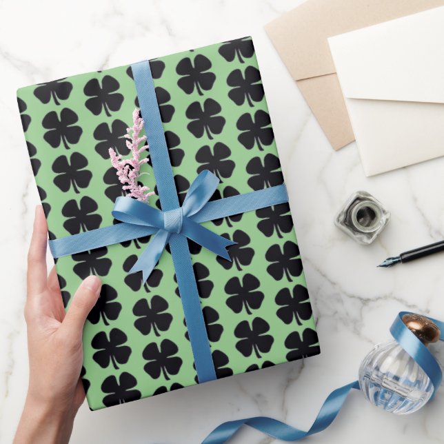 Papel de embrulho verde-trevo preto (Presentear)