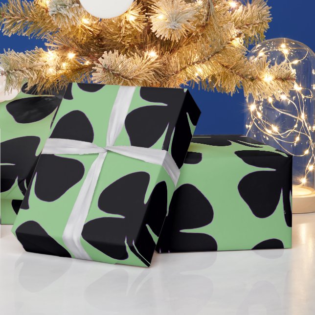 Papel de embrulho verde-trevo preto grande (Feriados)