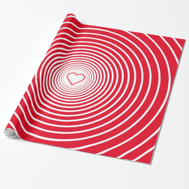 Papel de embrulho vermelho branco com coração Esco (Desenrolado)